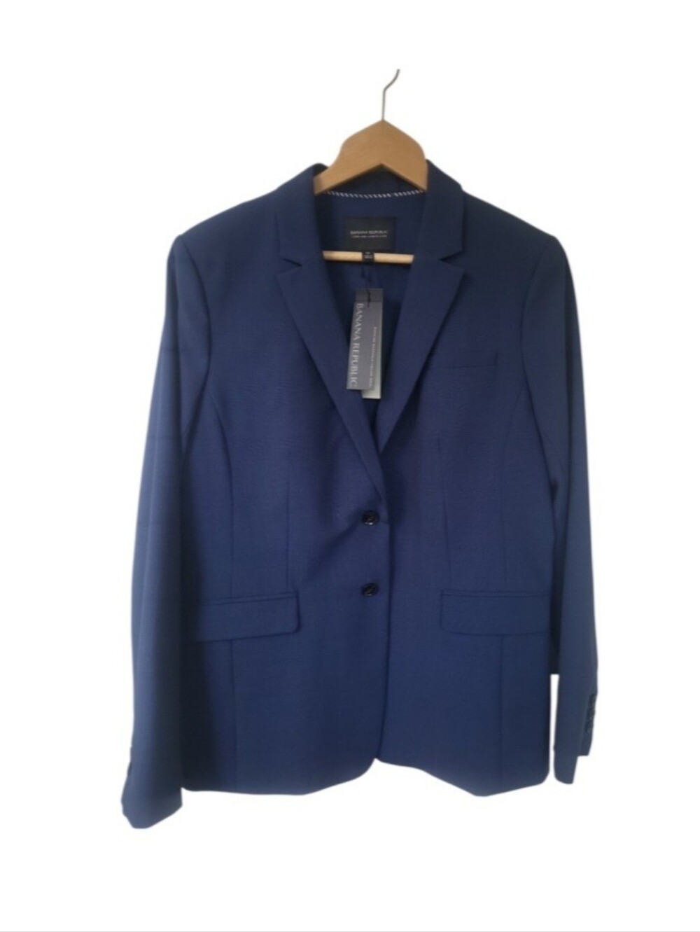 NWT Banana Republic Blue Plaid Italian Wool Blend Lined Long & Lean Blazer Sz 12
